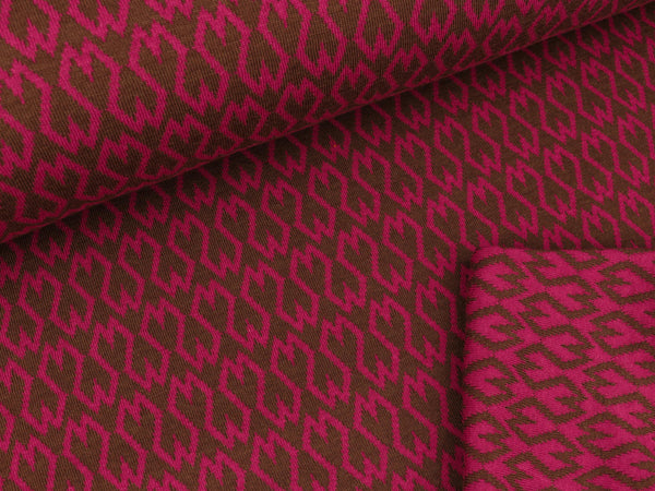 Reststück 49cm - Hamburger Liebe Doubleface Jacquard Pattern Love Square Heart ciclamino