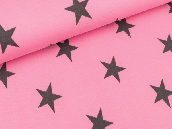 Baumwollsweat Sweatstars grau auf Rosa