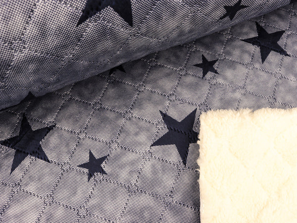 Reststück 20cm - Velour-Teddy Big Star dunkelblau