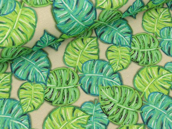 Leichter Baumwollsweat Monstera grün-hellgrau by Cherry Picking