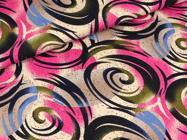 Viscose Leinen Jersey Rotation pink-khaki-bunt auf Natur