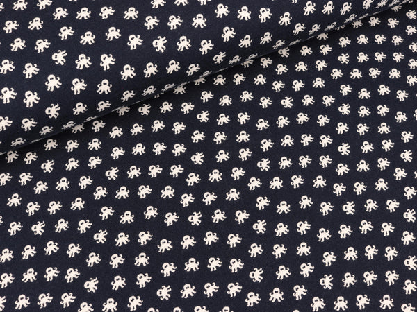 Baumwolljersey Sea Life Kleine Krabben weiß auf Marineblau