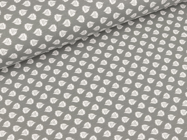 Baumwolljersey Sea Life Kleine Fische weiß auf Hellgrau