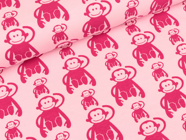 Baumwolljersey Vicente Retro Affen pink auf Rosa