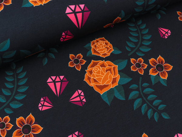 Hamburger Liebe GLAM Baumwolljersey Bouquet blue navy-bunt