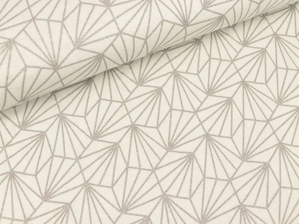 Viscosejersey Shells Glitter silber auf Ecrü
