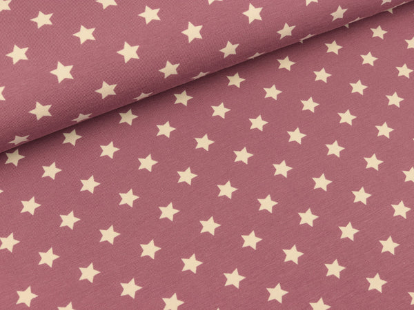 Baumwolljersey Sterne hellgrau auf Mauve