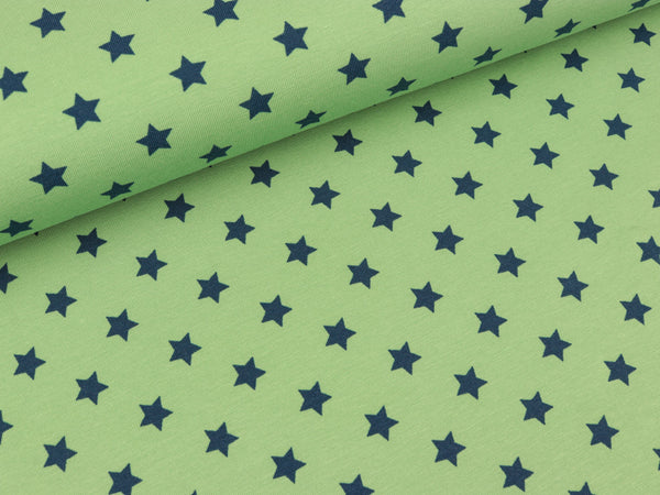 Baumwolljersey Sterne lapis blue auf Greenery