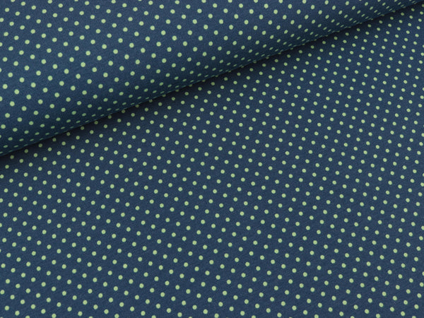 Baumwolljersey Pünktchen greenery auf Lapis blue