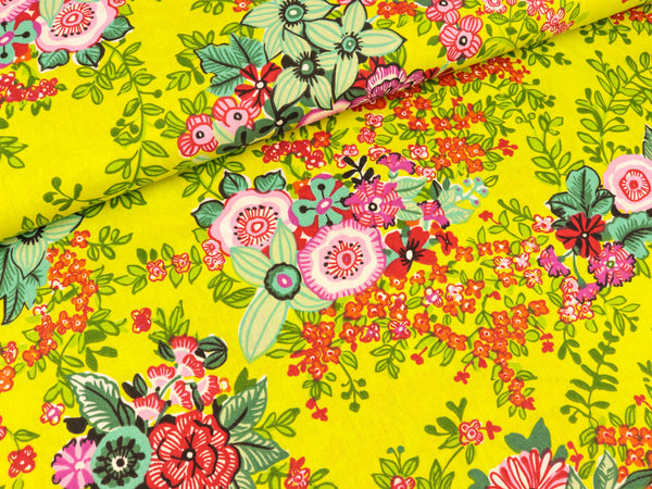 Baumwollstoff Lars Bunte Blumen auf Lime