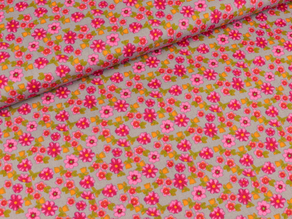 Stenzo Baumwollpopeline Streublümchen bunt auf Hellgrau