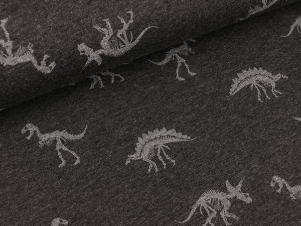 Leichter Baumwollsweat Dangerous Dino hellgrau auf dunkelgrau meliert