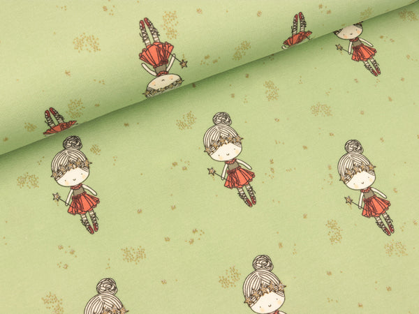 Baumwolljersey Glitter Girls auf Mint mit goldenem Glitzer