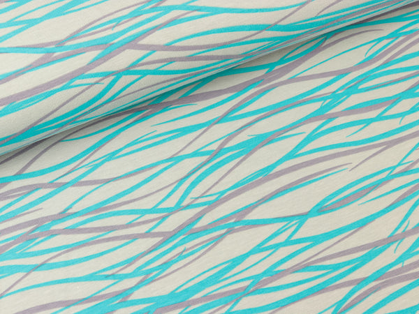 Baumwolljersey Wire grau-türkis auf Hellgrau