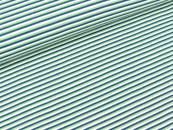 Baumwolljersey Elephant Parade Stripes lapis blue-greenery-weiß