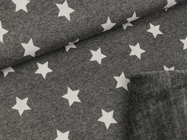 Reststück 48cm - Wintersweat  Alpenfleece Sterne hellgrau auf dunkelgrau meliert