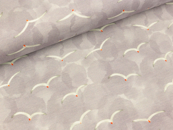 Reststück 121cm - Viscosejersey Fly into the Sky hellgrau by Cherry Picking