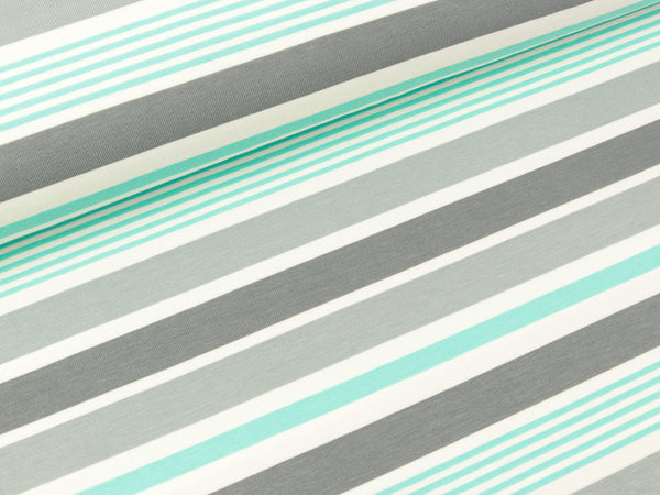 Baumwolljersey Streifen grau-hellgrau-weiß-mint by Petra Laitner