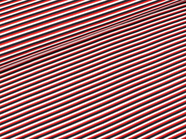 Baumwolljersey Elephant Parade Stripes true red-tiefblau-weiß