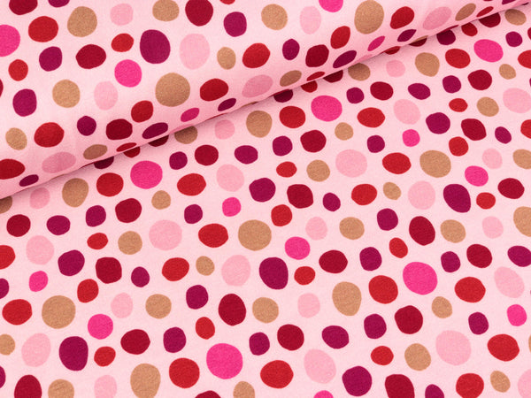 Reststück 20cm - Steinbeck Baumwolljersey Woody Punkte bunt auf Hellrosa