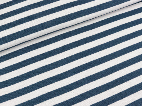 Doubleface Baumwolljersey Ringel weiß-jeansblau