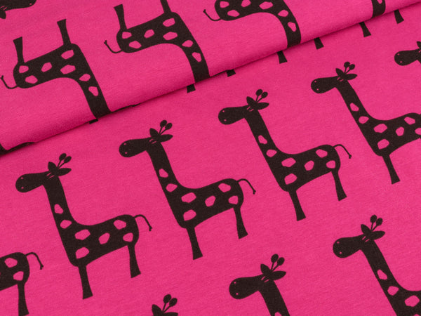 Baumwolljersey Vicente Giraffen dunkelbraun auf Pink