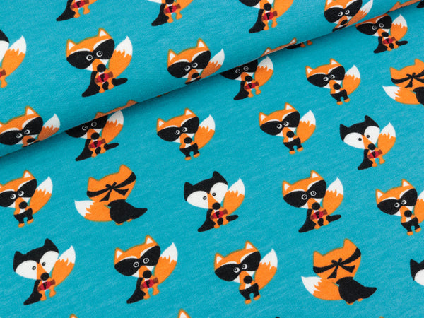 Baumwollsweat Blind Date mit Mister Fuchs türkis by Cherry Picking