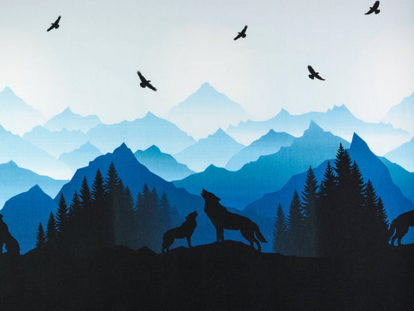 Reststück 54cm - French Terry Wolf Moon blau-schwarz-weiß by lycklig design