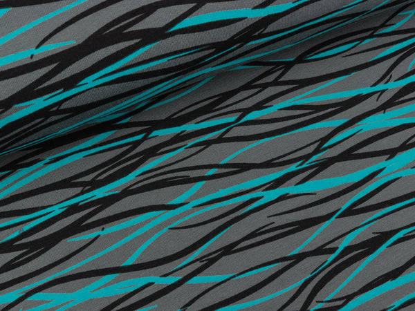 B-Ware Baumwollsweat Wire grau-türkis by Petra Laitner