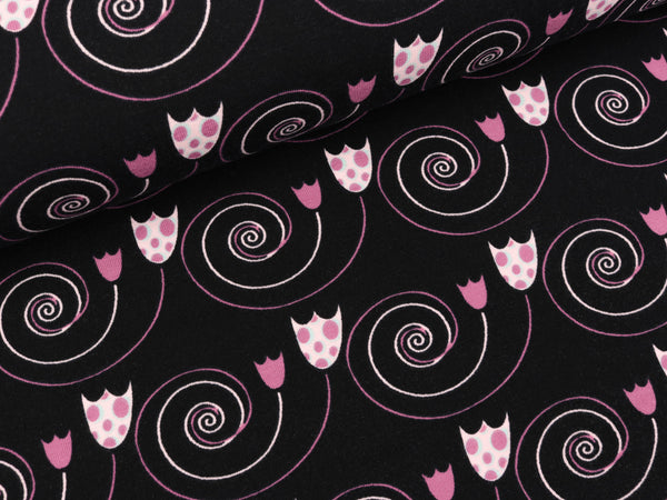 Baumwolljersey Oh Deer! Blumenwirbel pink-rose auf Schwarz