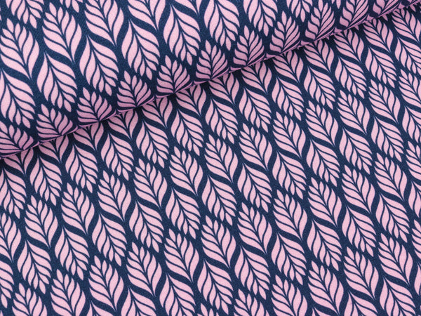 Modalsweat Winter Blossom Blätter rosa auf Jeansblau by Lycklig Design