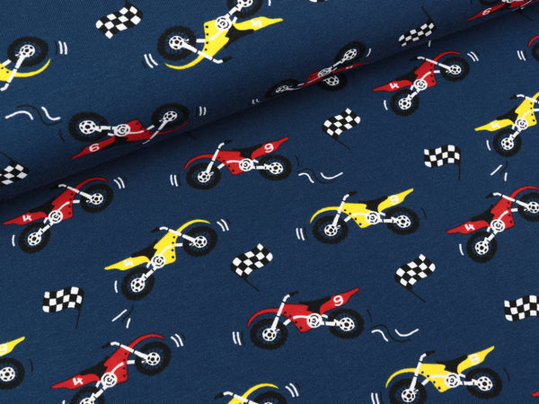 Baumwolljersey Dirtbike Motorräder auf Dunkelblau
