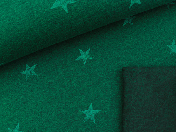 Reststück 15cm - Sweat Sterne mint auf dunkelgrün-schwarz meliert