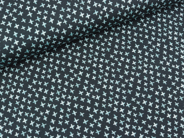 Baumwolljersey Mini Winter Kreuze rauchblau auf Dunkelgrau
