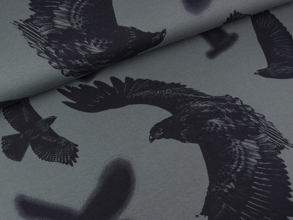 Reststück 26cm - Baumwollsweat Große Adler grau by Mies&Moos