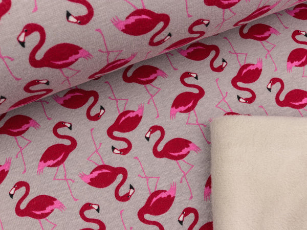 Reststück 28cm - Happy Fleece Flamingos hellgrau