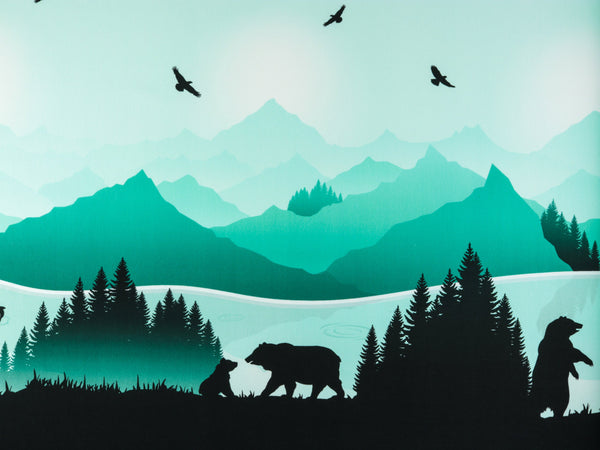 Reststück 27cm - French Terry Wild Shadows Bären mint-smaragd-schwarz by lycklig design