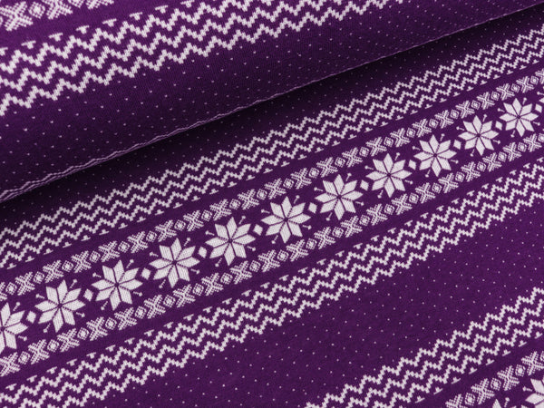 Jacquard-Jersey Norweger Bordüre viola-weiß