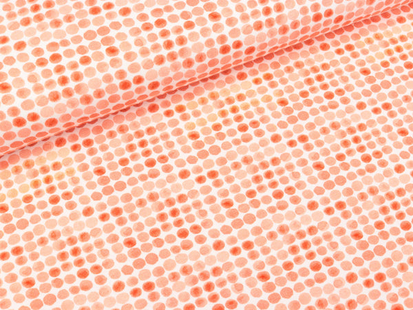 Reststück 43cm - Baumwolljersey Mini Summer Kleine Punkte apricot auf Weiß