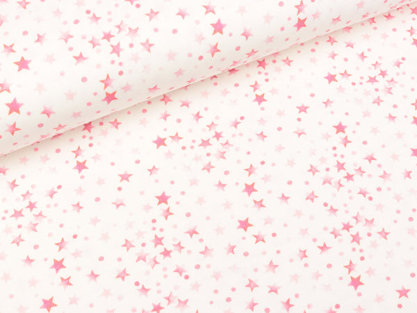 Reststück 21cm - Baumwolljersey Mini Summer Kleine Sterne erika-rosa auf Weiß