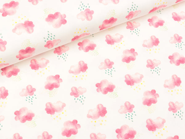 Reststück 44cm - Baumwolljersey Mini Summer Wolken pink auf Weiß