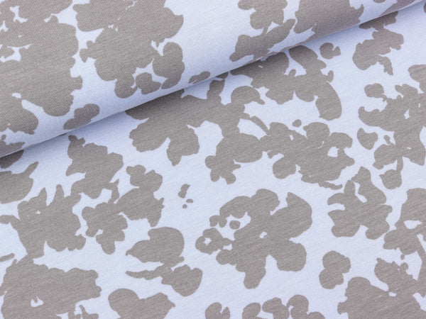 Viskosejersey Selina Blumen grau auf Hellblau