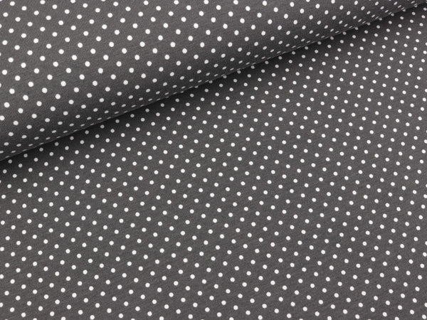 Baumwolljersey Pindots weiß auf Dunkelgrau