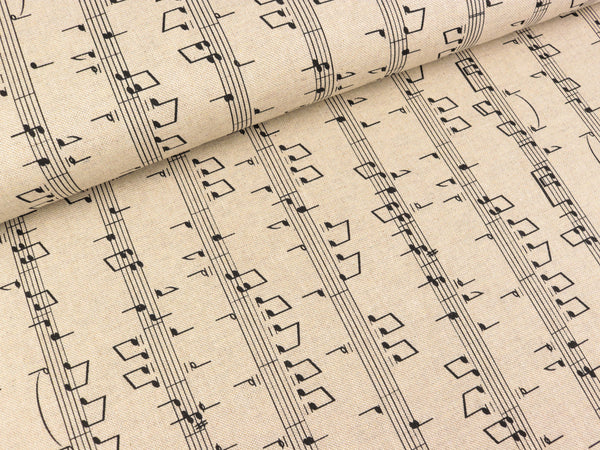 Dekostoff Emilia Notenlinien schwarz auf Natur