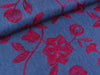 Reststück 14cm - Leichter Jeansstoff Chambray Gestickte Blumen weinrot auf Jeansblau