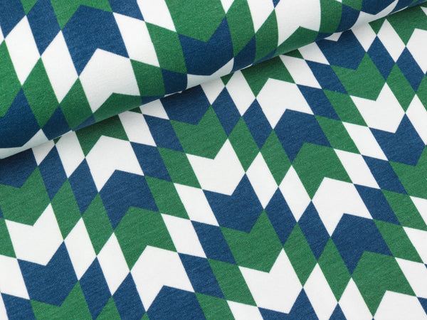 Reststück 22cm - Modalsweat New York dunkelblau-dunkelgrün-weiß by Lila-Lotta FS19