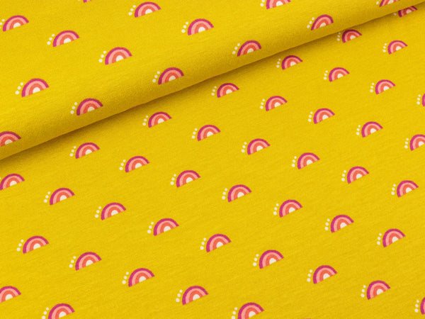 Viskosejersey "High Five" You've got Wings senfgelb by Hamburger Liebe