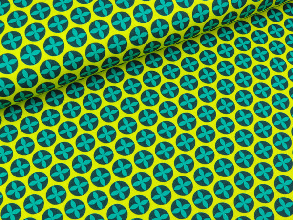 Reststück 49cm - Baumwolljersey Lotus Dreams Blumenkreise petrol-smaragd-kiwi by Lycklig Design