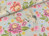 Digital Print Melange Jersey Kraniche und Blumen bunt auf hellgrau meliert