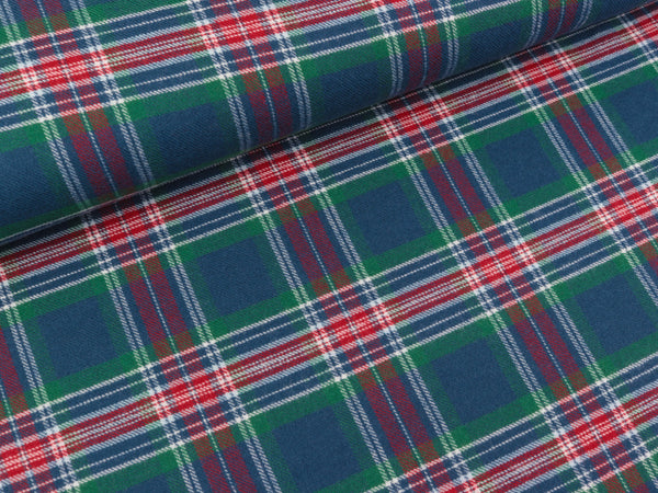 Baumwollflanell Katty jeansblau-rot-weiß-grün kariert medium